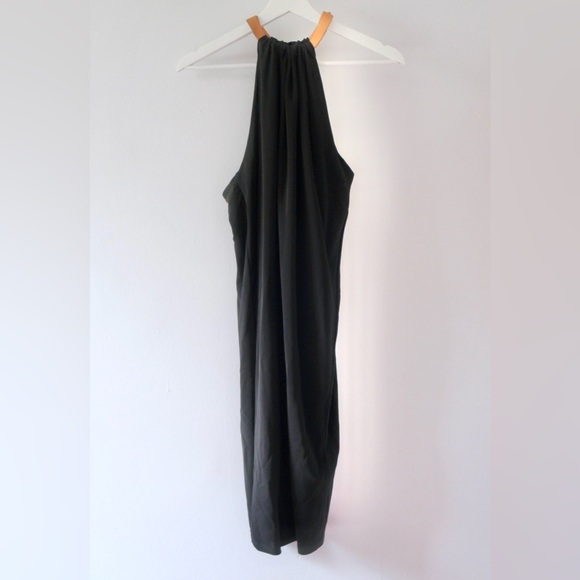 & Other Stories Draped Black Halter Dress with Leather Collar - Picture 2 of 4